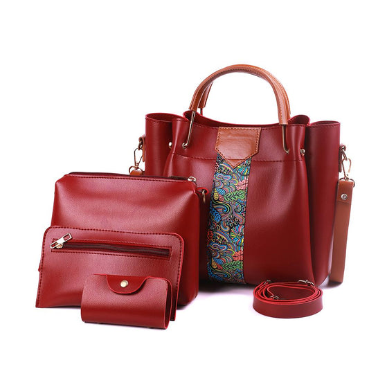 4 in 1 Piece Handbags For women-Maroon